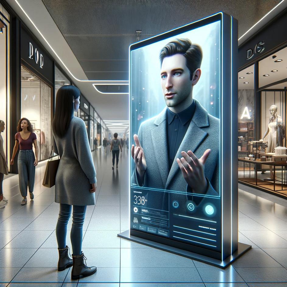 A shopper talking to a digital human on a mall screen